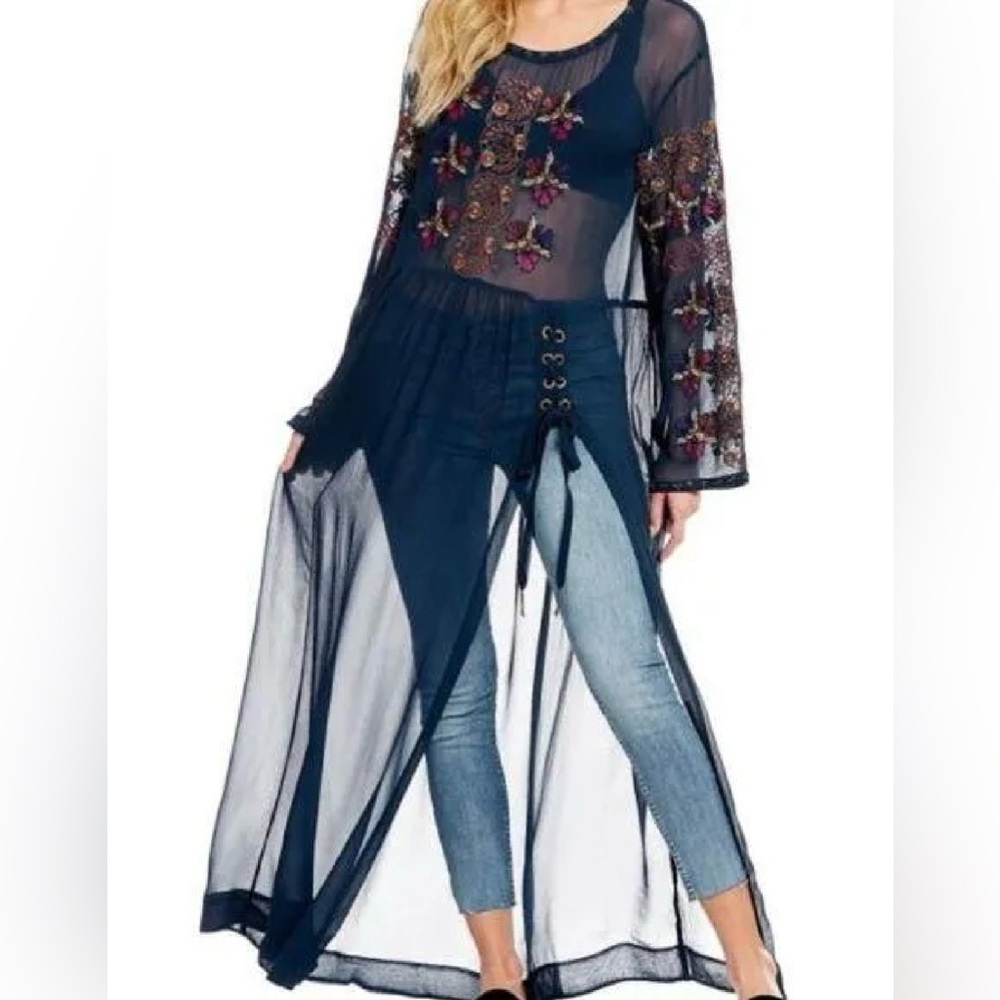 XS Sheer Free People Navy Maxi Tunic